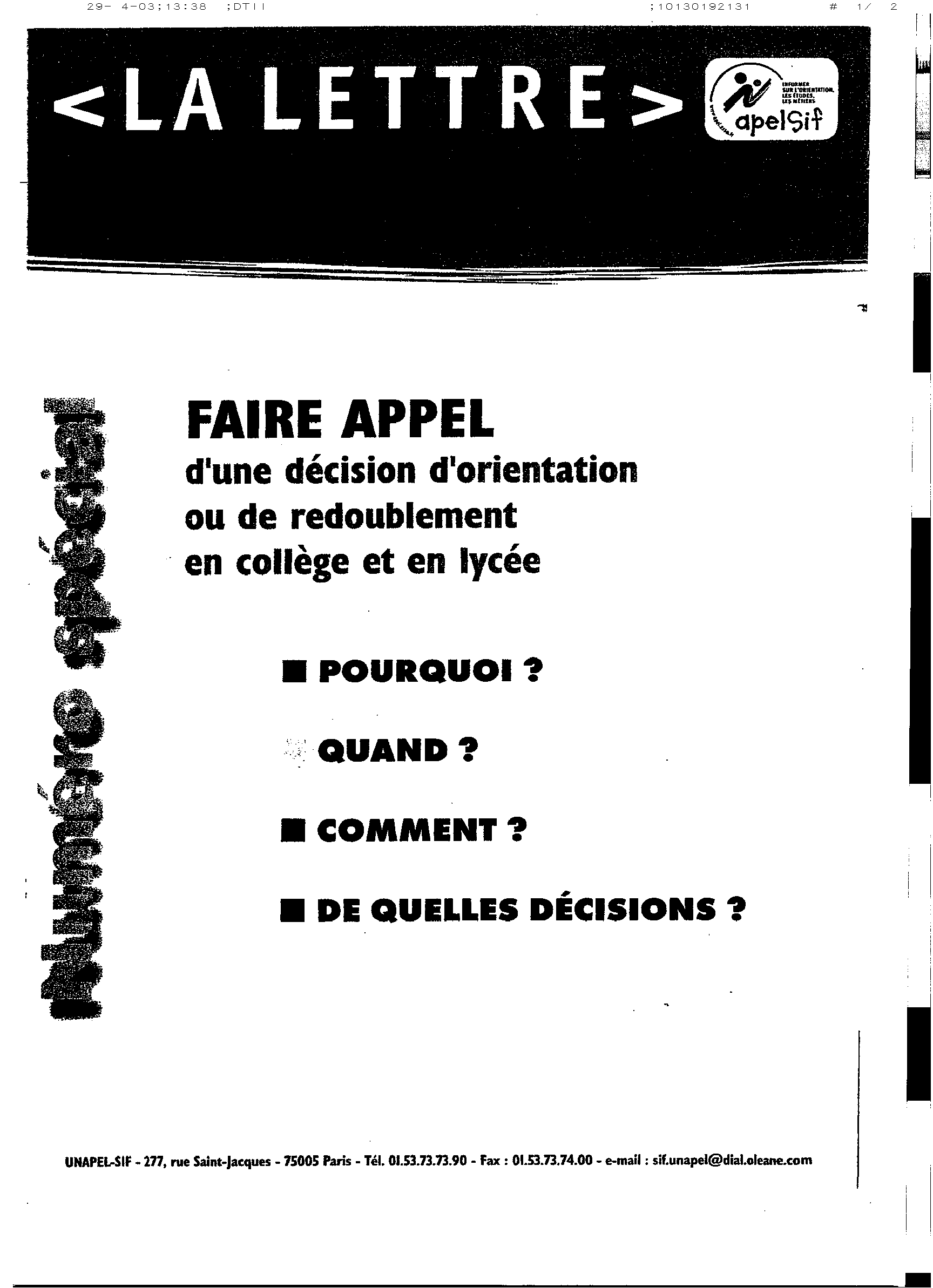 La Lettre Sif : faire appel